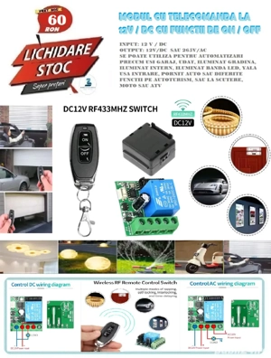 Modul cu telecomanda la 12V DC - cu functii Wireless de On Off