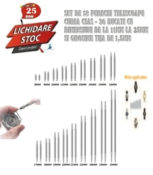 Set de 18 perechi telescoape curea bratara ceas de la 8mm la 25mm