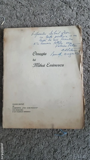 Omagiu lui Mihai Eminescu -de Valerian Predescu-Comitetul Pro Eminescu- Volum cu autograf