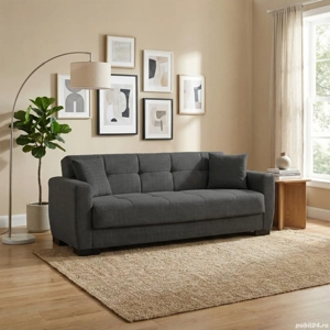 Canapea extensibilă Baran, 3 locuri, gri închis, cu ladă depozitare, 210*78*78