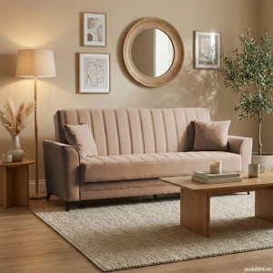 Canapea extensibila Diana Soft, 3 locuri, maro cappuccino, ladă depozitare, 227*85*97