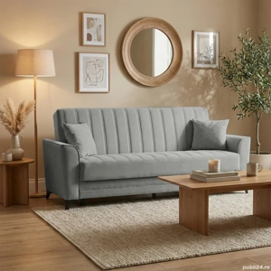 Canapea extensibila Diana Soft, 3 locuri, gri deschis, ladă depozitare, 227*85*97