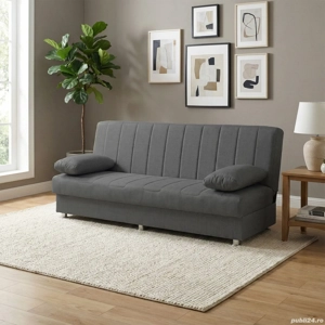 Canapea extensibilă Economix, 3 locuri, material textil gri închis, cu ladă depozitare, 190*88*82