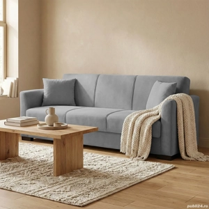 Canapea extensibilă Flamingo Soft, 3 locuri, material textil gri închis, ladă depozitare, 219*84*79