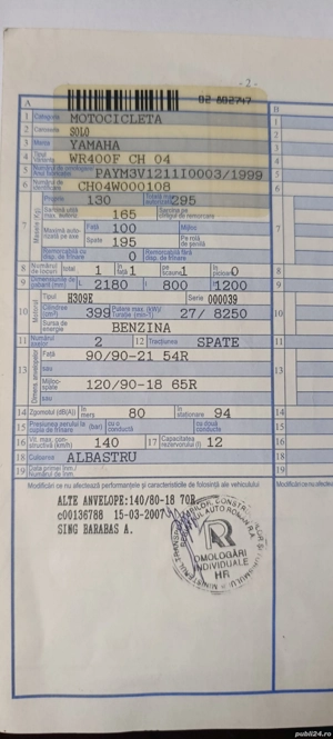 Yamaha wr 400 cu acte - imagine 4