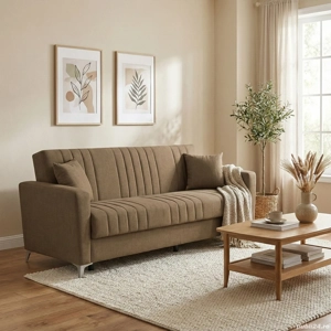 Canapea extensibilă Ekol, 3 locuri, material textil maro, cu ladă depozitare şi arcuri 225*82*92