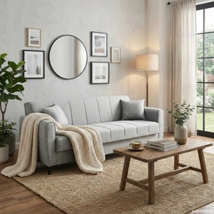 Canapea extensibilă Delhi, 3 locuri, material textil gri melanj, cu ladă depozitare, 216*85*85