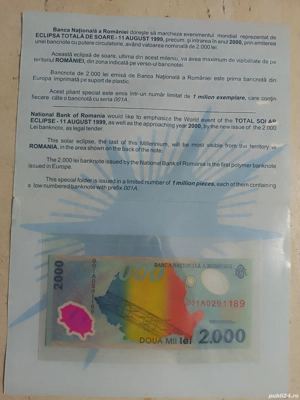 Bancnota 2000 lei Eclipsa 1999,ediție limitată ,seria 1A, nouă,fara a fi pusă în circulație