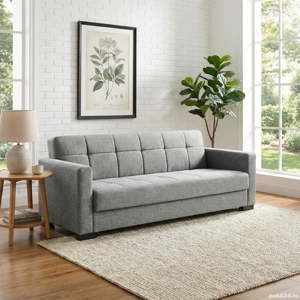 Canapea extensibilă Marbella, 3 locuri, material textil gri melanj, cu ladă depozitare,, 210*78*78