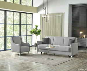 Canapea extensibilă Sofya, 3 locuri, material textil gri deschis, cu ladă depozitare, 212*86*93