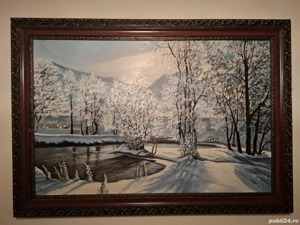 Vand tablou peisaj de iarna, panza. 94x66 cm, anii 1980