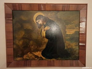 Vand toblou icoana, 62x47 cm, Isus se roaga, stand in genunchi - 1954