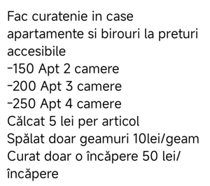 Doamna Serioasa  cu Experiență ! Ofer servicii de curățenie in Suceava!