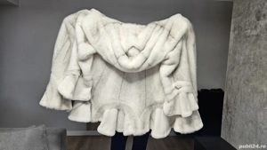 Haina de blana naturala cu gluga din Vizon Nurca alba - imagine 2