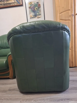 fotolii piele naturala verde si lemn masiv 