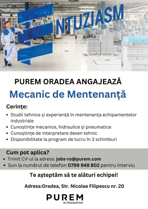 Purem Oradea angajeaza Mecanic de Mentenanta 