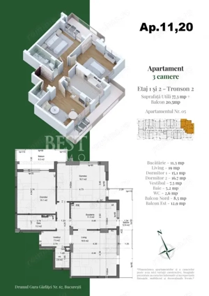 Apartament 3 camere – Confort modern, compartimentare eficientă