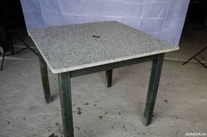 Masă Restaurant cu Blat din Granit Natural 95x95 cm   Cadru Lemn de Brad