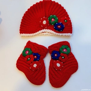 Set Botoșei & turban (împletite cu flori croșetate) - fetițe,  3-5 ani