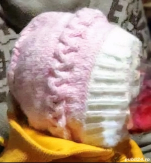 Căciuliță cu gât,  împletită,  fetițe,  6-12 luni