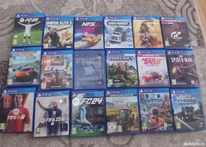 ps 4 slim 512 gb,2console,satie de incarcare,volan si pedale ps4 si 18 jocuri.