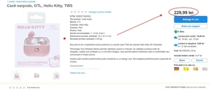 Căști pentru copii OTL Technologies - Hello Kitty, TWS, roz alb,(Super Ofertă). - imagine 3