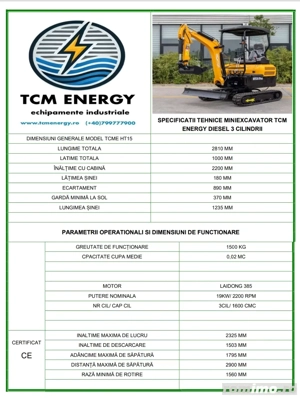Miniexcavator TCM E Diesel 3 cilindri LAIDONG E5  KUBOTA 1,5 si 2 To NOU Garantie  - imagine 10