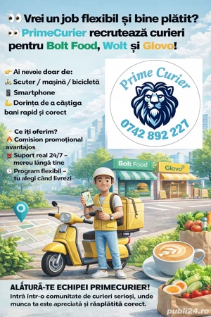 Curieri Bolt Food, Wolt, Glovo