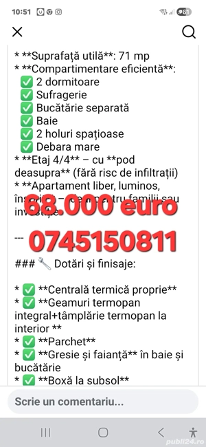 vând    schimb  ap. 3 cam. 71 mp bl.S9 acoperit total ,cu boxă ,parcare  ,îmb.  ,lângă ASIROM - imagine 7