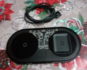 Încărcător BASEUS wireless 2 în 1 cu inducție Qi pentru telefon si Airpods