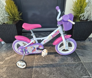 Bicicleta 12" inch pentru fete, 1 viteza, Alb Mov Roz