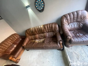 set canapele piele naturala cu lemn masiv 