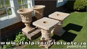 Set vază cu soclu, galben patinat, model V1-S6. - imagine 5