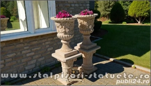 Set vază cu soclu, galben patinat, model V1-S6. - imagine 2