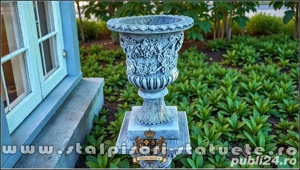 Set vază cu soclu, gri patinat, model V1-S6. - imagine 3