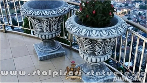 Vază ornament stejar cu picior, gri patinat, model V3. - imagine 3