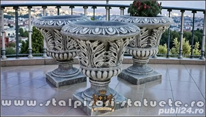 Vază ornament stejar cu picior, gri patinat, model V3. - imagine 2