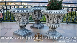 Vază ornament stejar cu picior, gri patinat, model V3. - imagine 4