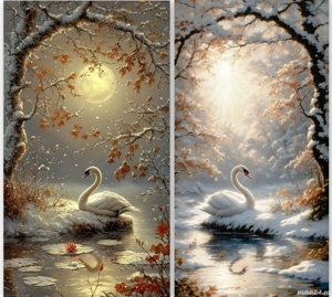 Set (kit) goblen pentru cusut ( 2 buc), Lebada "noapte zi", 195 348 mm, 69 culori fiecare