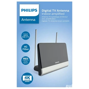 Antenă TV digitală Philips 4K, amplificată 48 dB   recepție clară, design modern