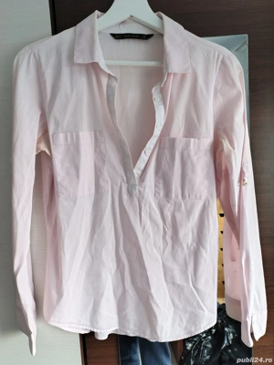 ZARA Cămașă cu dungi Size M, Cotton Button-Up Shirt Pink Anchor Striped Collared  - imagine 5