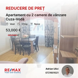 Apartament cu 2 camere de vânzare în zona Vest