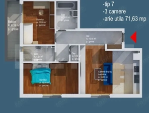 Apartament 3 Camere | 72 mp | 2 Băi | Balcon | Sud-Vest | Baciu - imagine 13