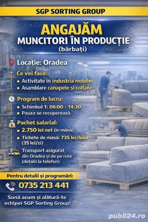 Angajam necalificati in industria mobilei- Oradea