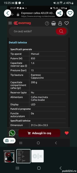 Vand expressor cafea manual  - imagine 2