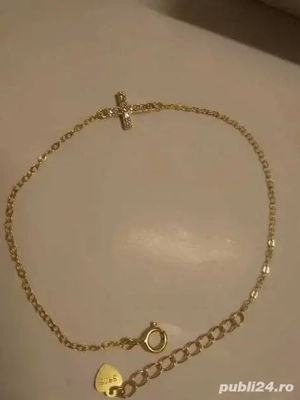 Bratara argint placat aur,cruce zirconiu,in cutie cadou