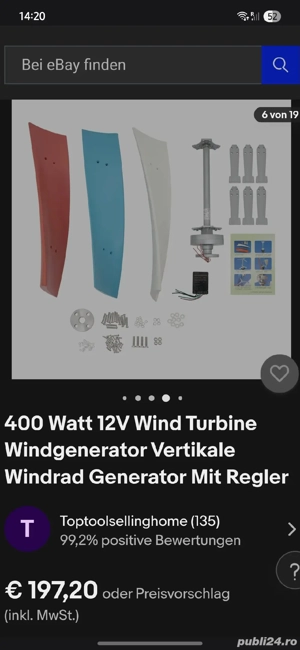Generator eolian vertical cu turbină eoliană de 400 wați și 12V si invertor inclus in pret 