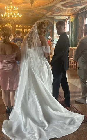 Rochie de mireasa, marimea L-XXL, corset Vladiana lucrata manual  - imagine 3