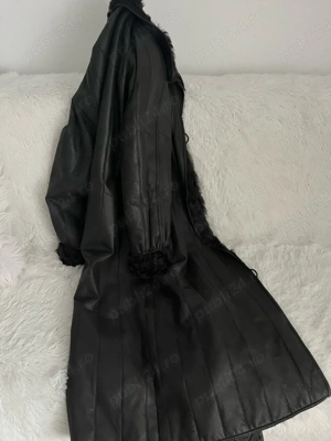 Palton lung din piele naturală cu blană naturală hand made boutique Paris