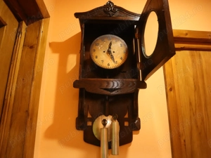 Pendula veche cu greutati si cadran argintat - imagine 2